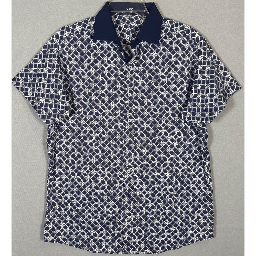 NWOT J Hilburn Shirt Mens XL Blue  Geometric Stretch Performance Beach Tropical